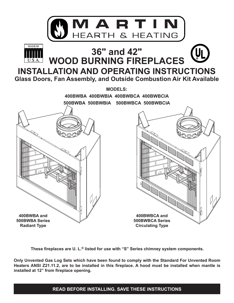 Martin Fireplaces 400BWBIA User Manual | 44 pages
