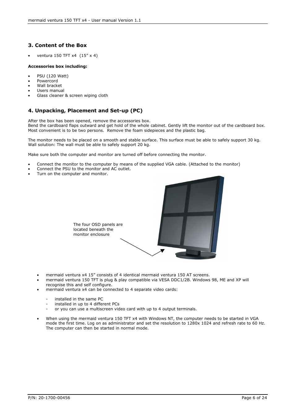 Content of the box, Unpacking, placement and set-up (pc) | Mermaid Technology 150 User Manual | Page 6 / 24