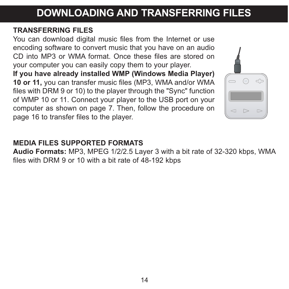 Downloading and transferring files | Memorex CLIP & PLAY MMP8001 User Manual | Page 15 / 70