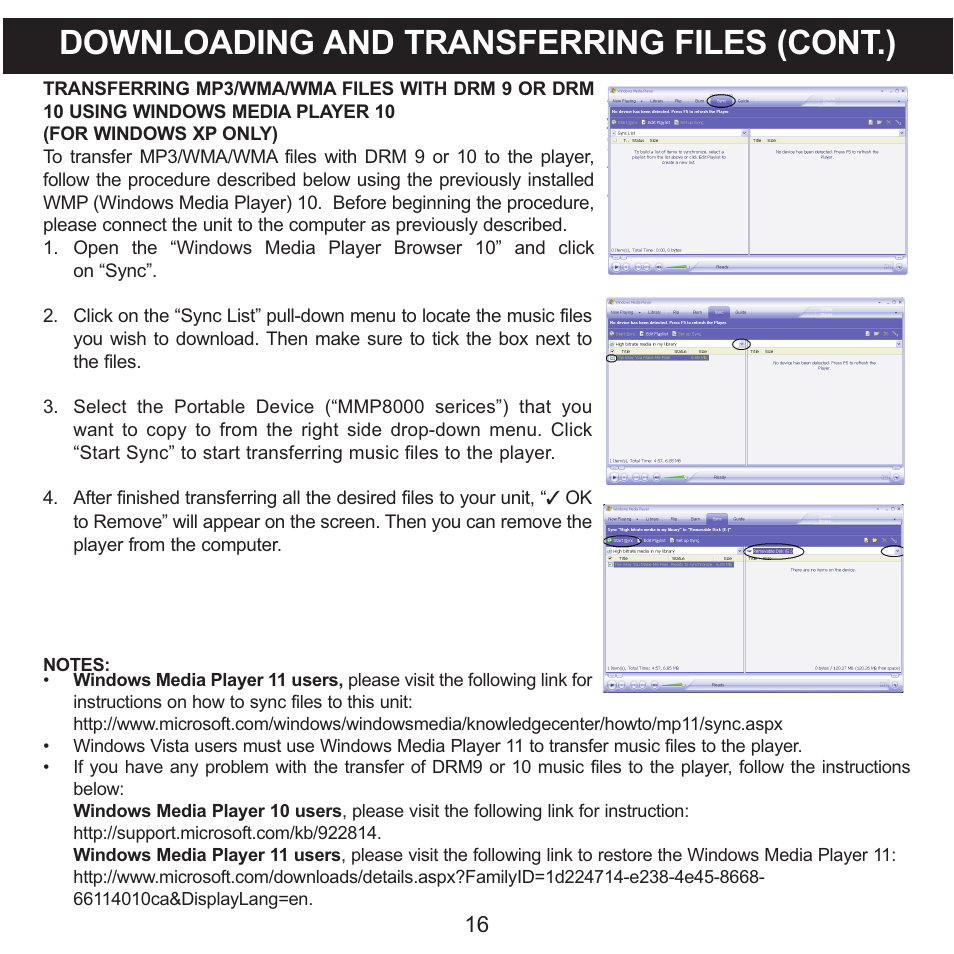Downloading and transferring files (cont.) | Memorex CLIP & PLAY MMP8001 User Manual | Page 17 / 70