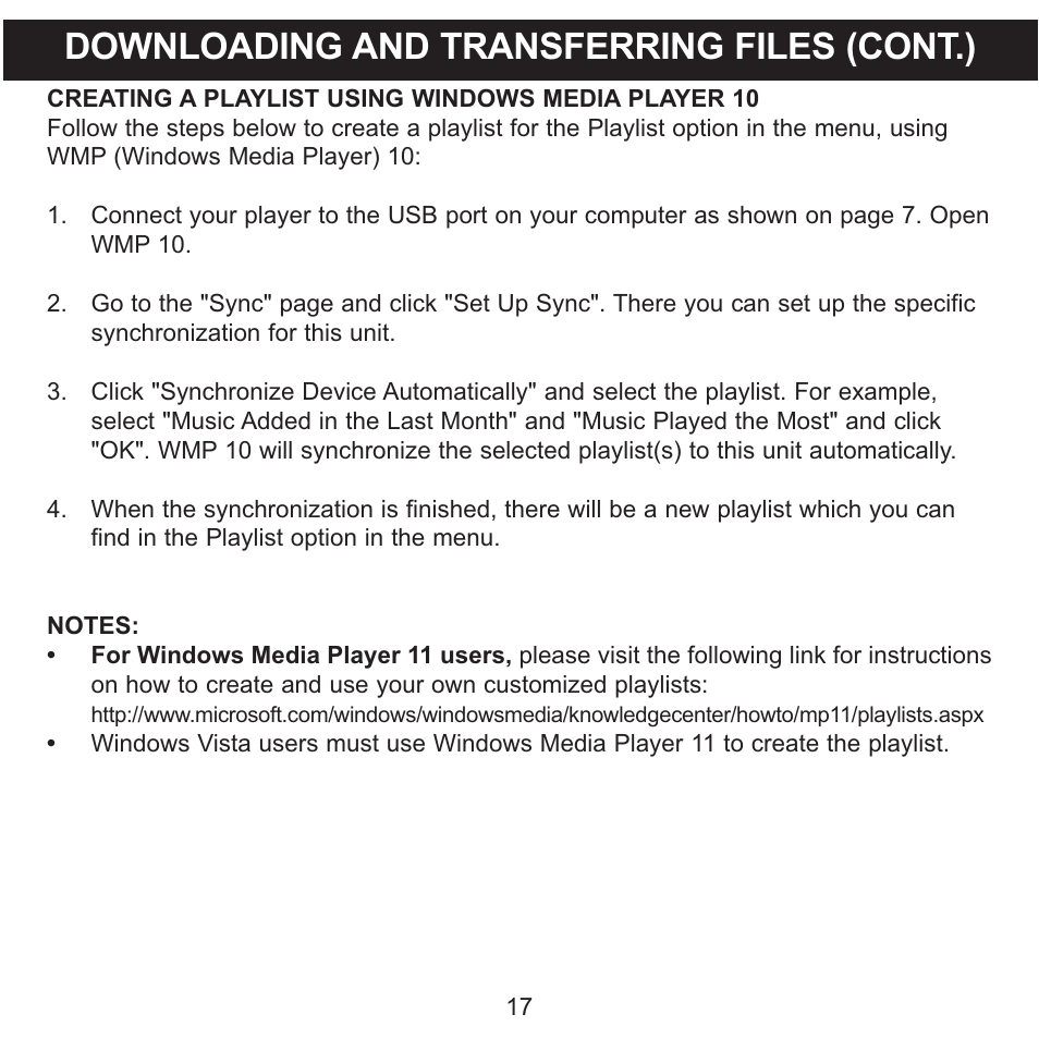 Downloading and transferring files (cont.) | Memorex CLIP & PLAY MMP8001 User Manual | Page 18 / 70