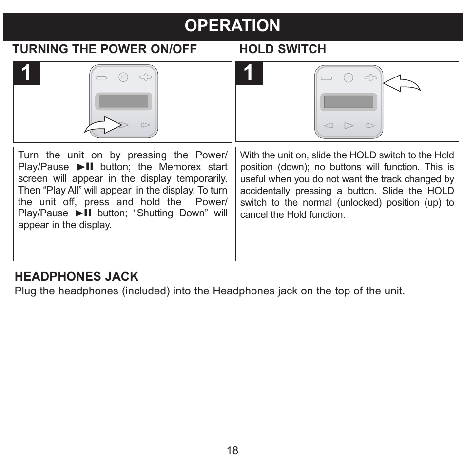 Operation | Memorex CLIP & PLAY MMP8001 User Manual | Page 19 / 70