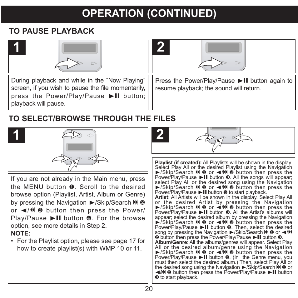 Operation (continued) | Memorex CLIP & PLAY MMP8001 User Manual | Page 21 / 70