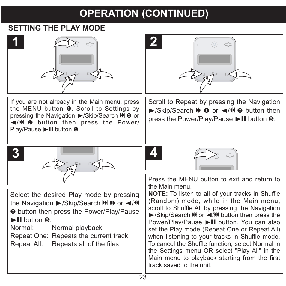 Operation (continued) | Memorex CLIP & PLAY MMP8001 User Manual | Page 24 / 70