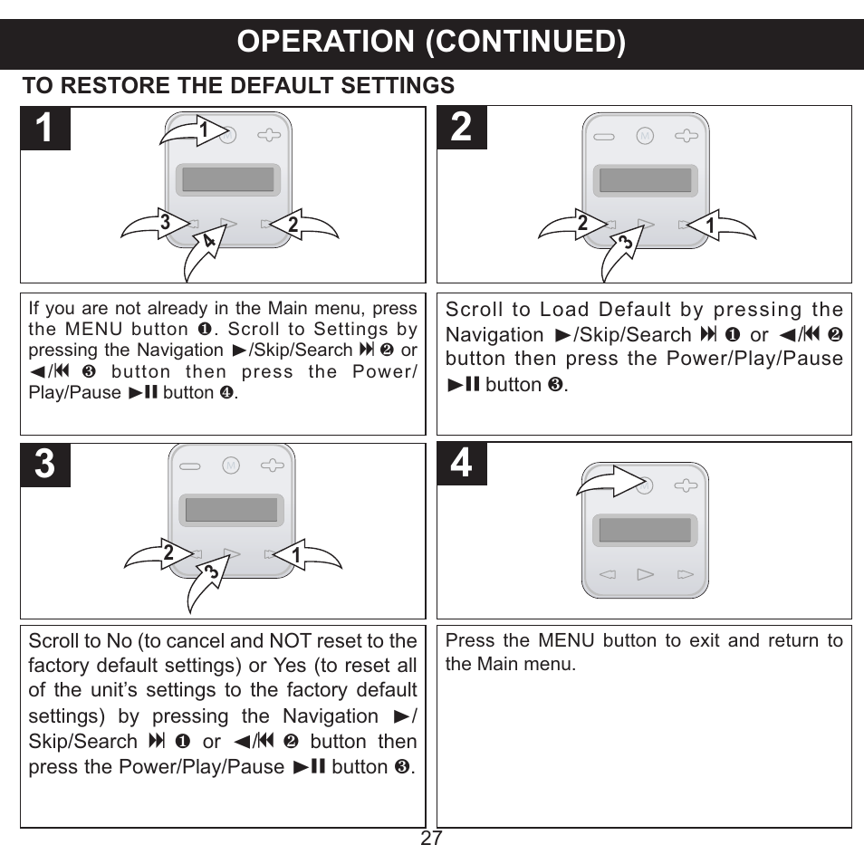 Operation (continued) | Memorex CLIP & PLAY MMP8001 User Manual | Page 28 / 70