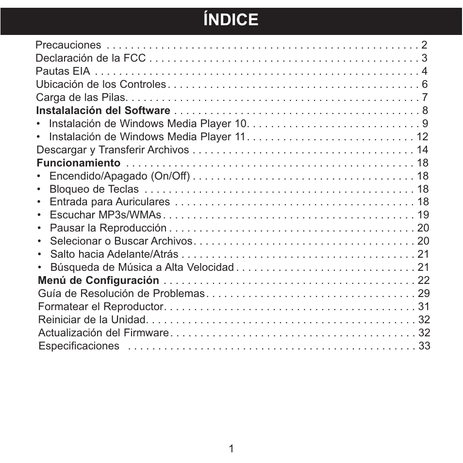 Índice | Memorex CLIP & PLAY MMP8001 User Manual | Page 36 / 70