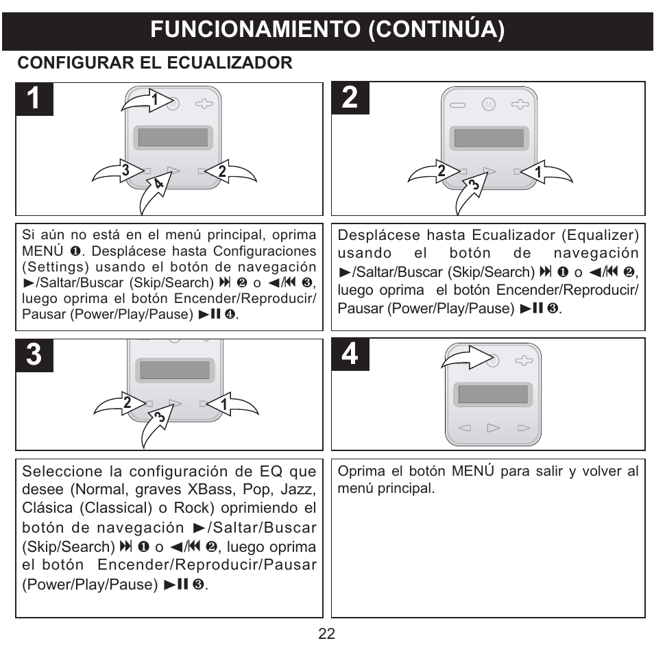 Funcionamiento (continúa) | Memorex CLIP & PLAY MMP8001 User Manual | Page 57 / 70