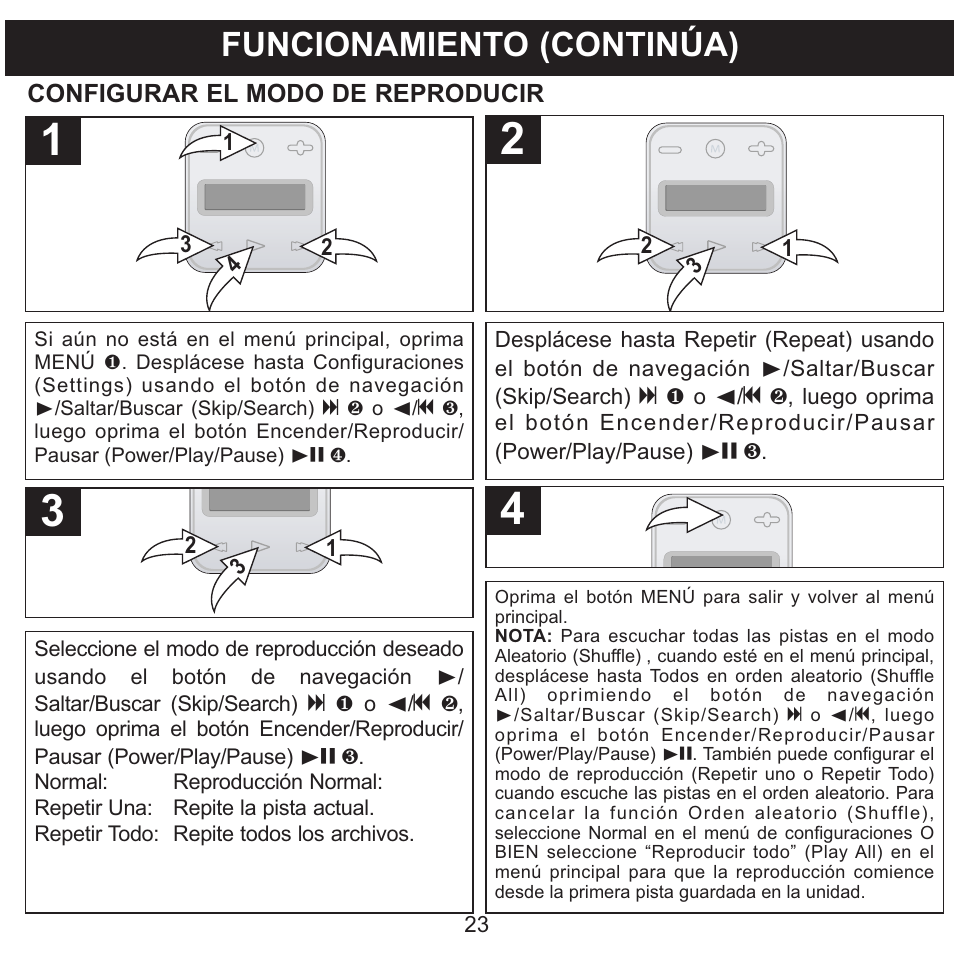 Funcionamiento (continúa) | Memorex CLIP & PLAY MMP8001 User Manual | Page 58 / 70