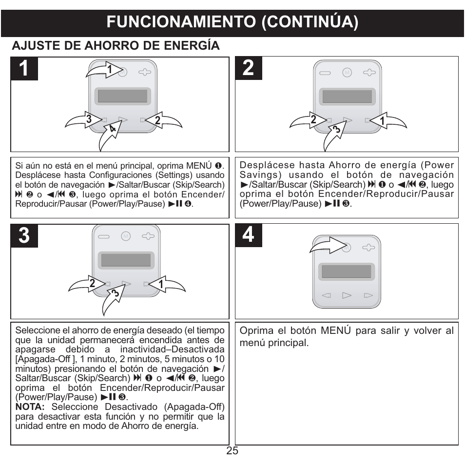Funcionamiento (continúa) | Memorex CLIP & PLAY MMP8001 User Manual | Page 60 / 70