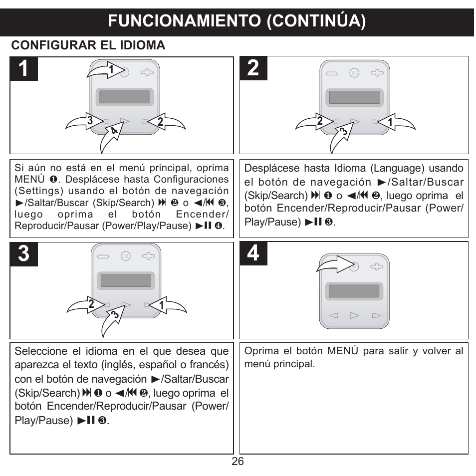 Funcionamiento (continúa) | Memorex CLIP & PLAY MMP8001 User Manual | Page 61 / 70