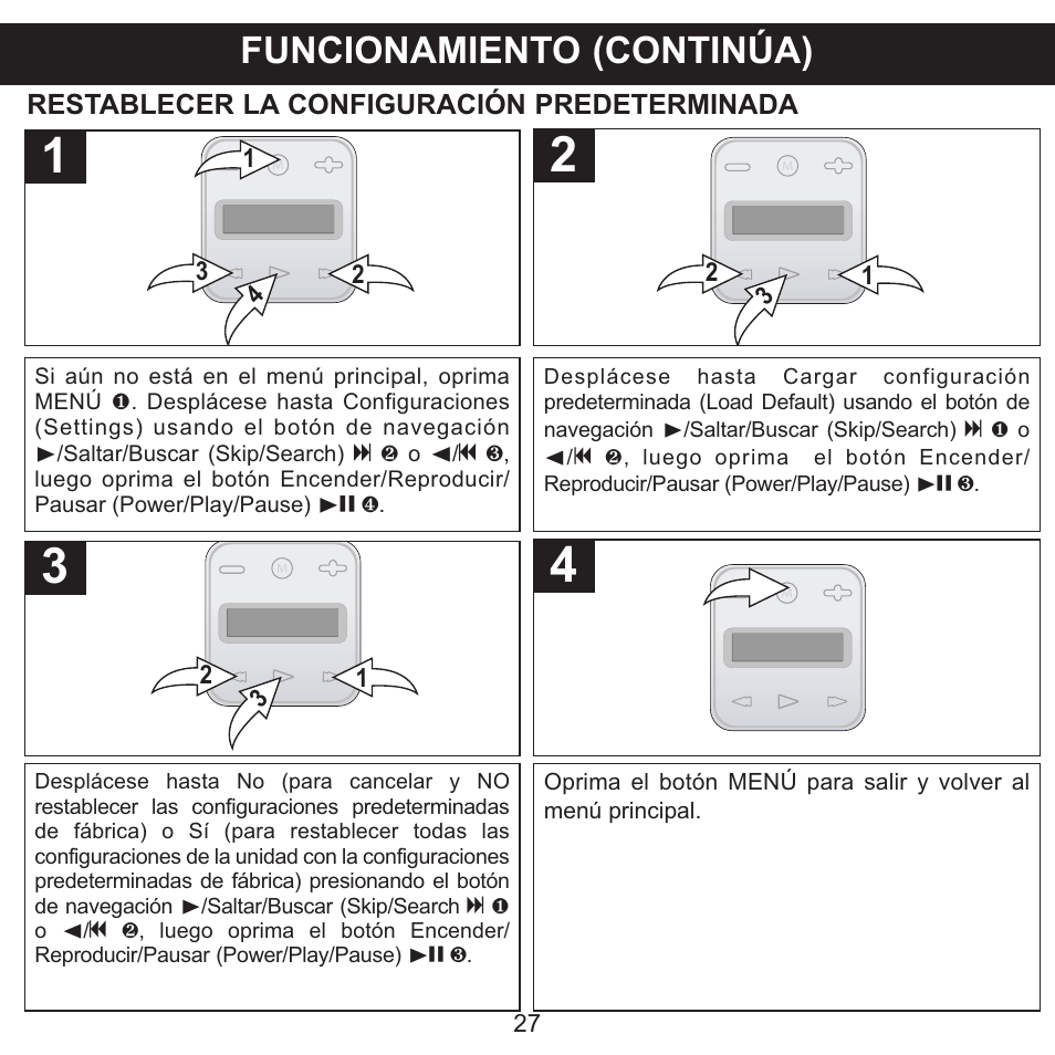 Funcionamiento (continúa) | Memorex CLIP & PLAY MMP8001 User Manual | Page 62 / 70