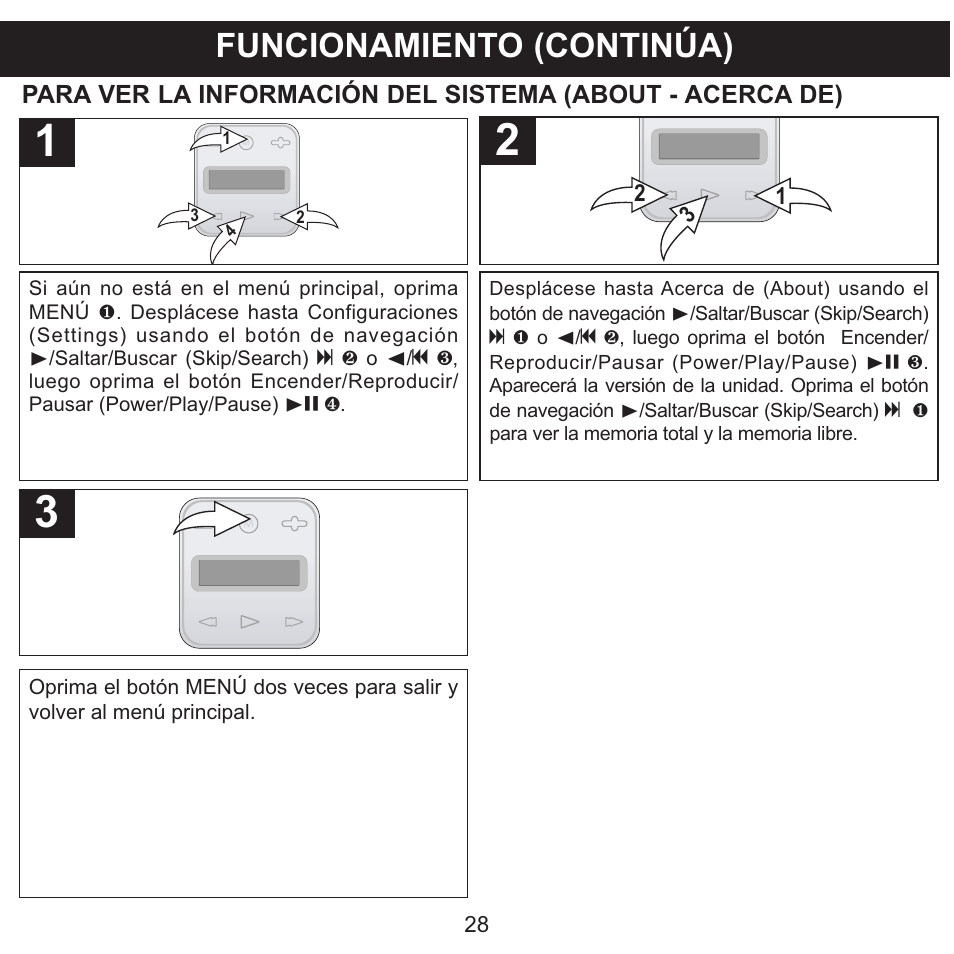 Funcionamiento (continúa) | Memorex CLIP & PLAY MMP8001 User Manual | Page 63 / 70