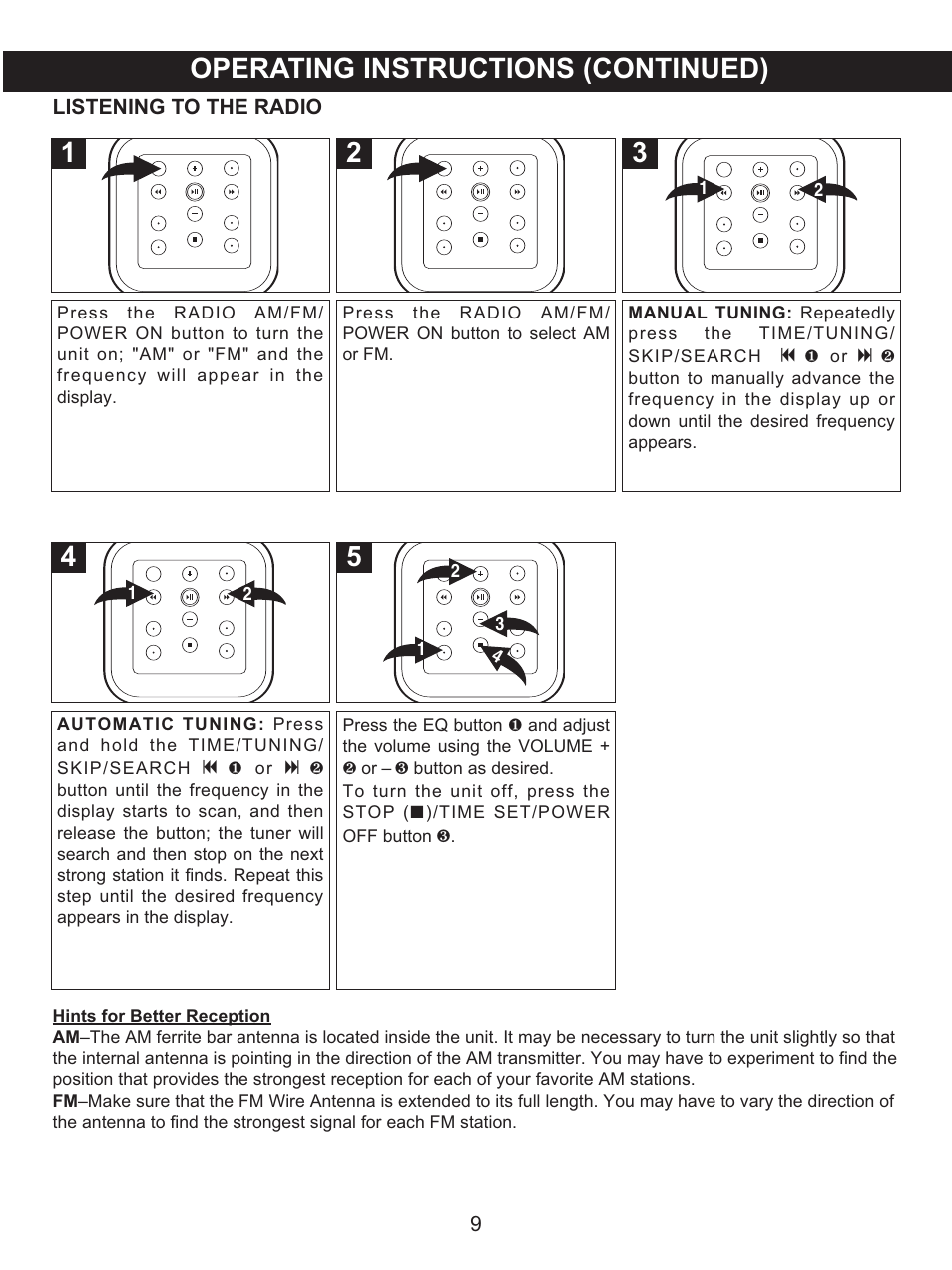 Operating instructions (continued) | Memorex MX4118 User Manual | Page 10 / 21