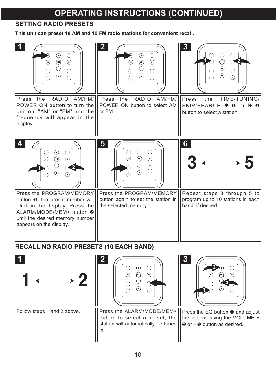 Operating instructions (continued) | Memorex MX4118 User Manual | Page 11 / 21