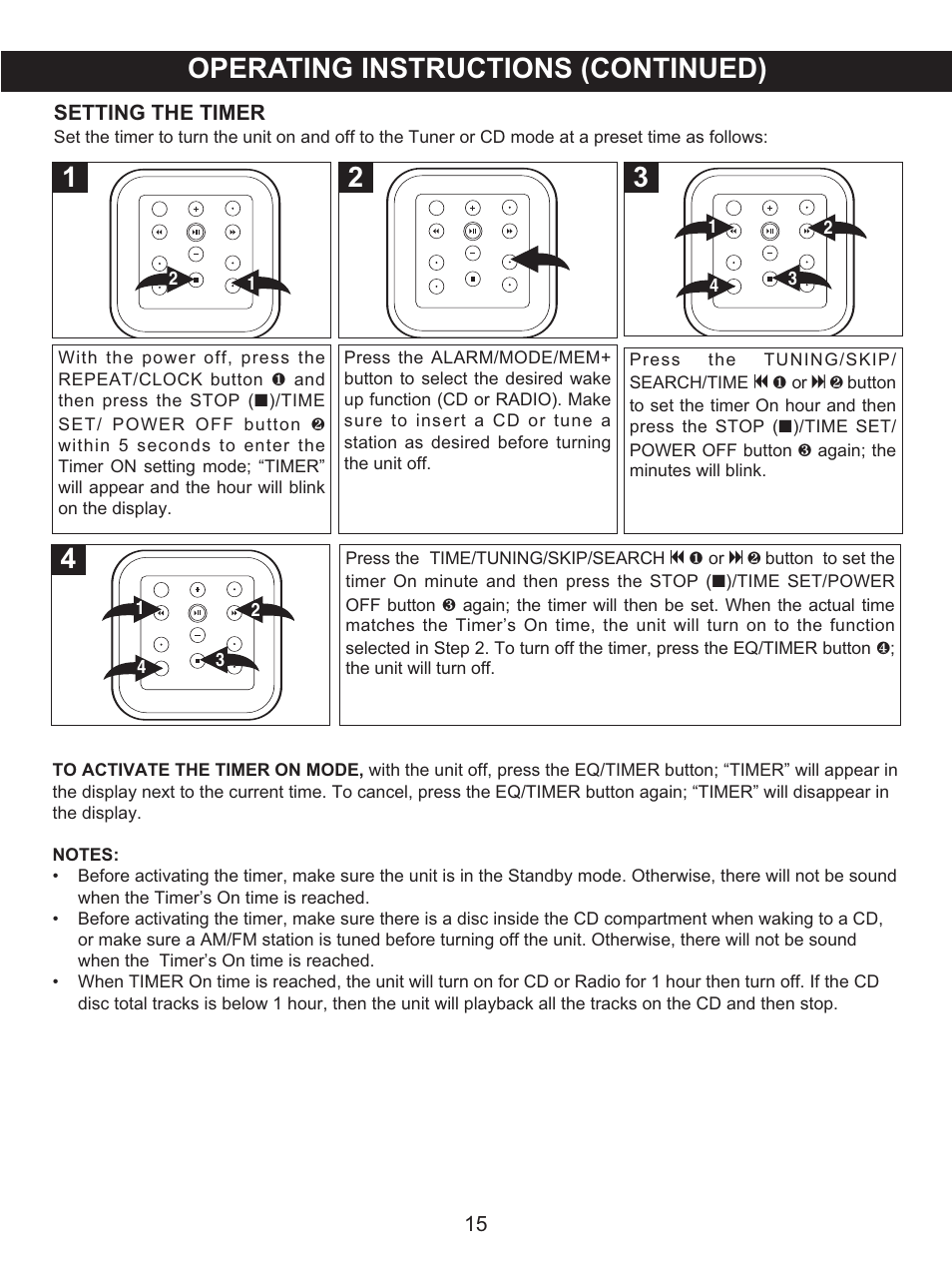 Operating instructions (continued) | Memorex MX4118 User Manual | Page 16 / 21