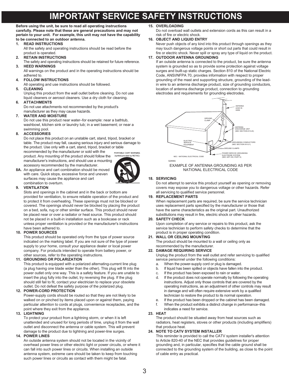 Important service safety instructions | Memorex MX4118 User Manual | Page 4 / 21