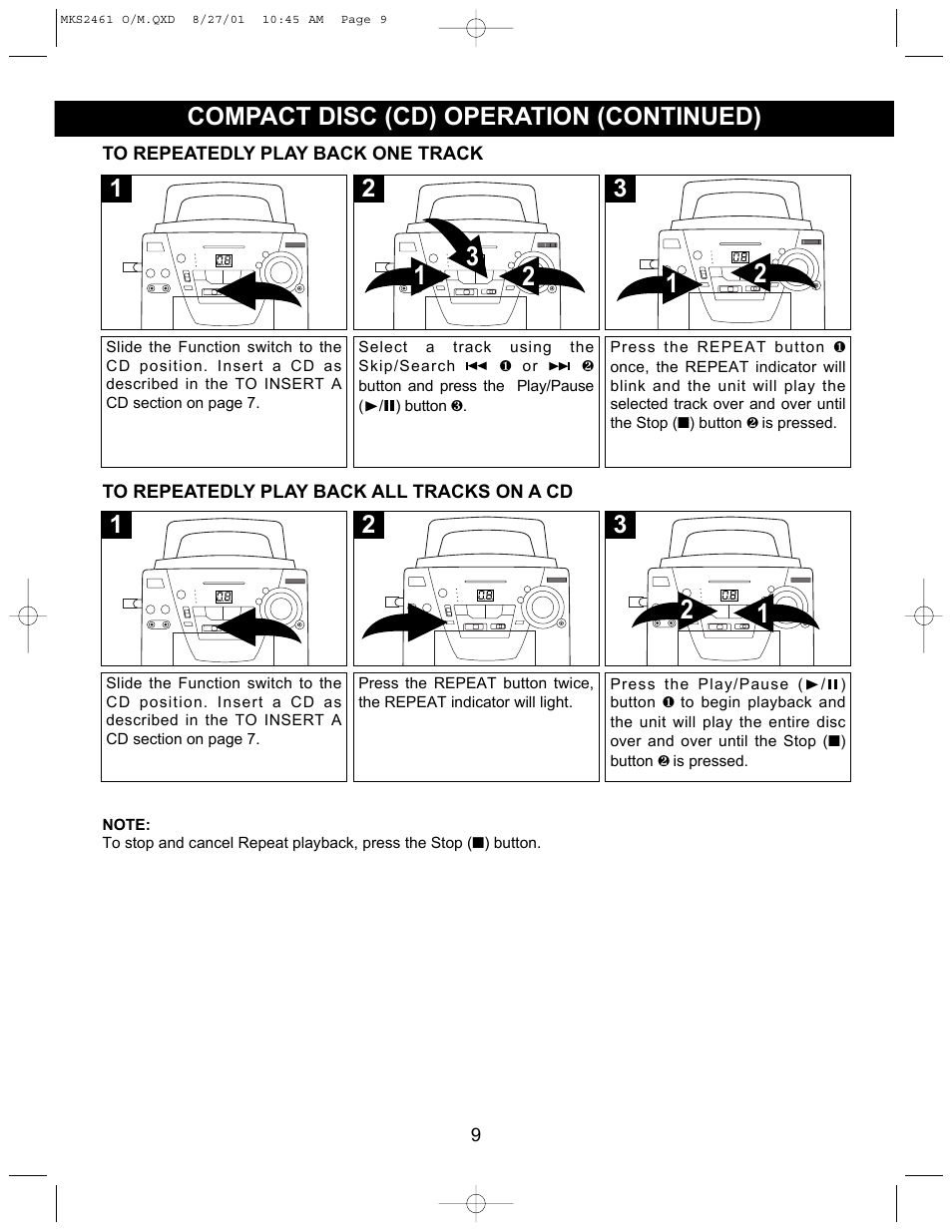 Compact disc (cd) operation (continued) | Memorex MKS2461 User Manual | Page 10 / 20