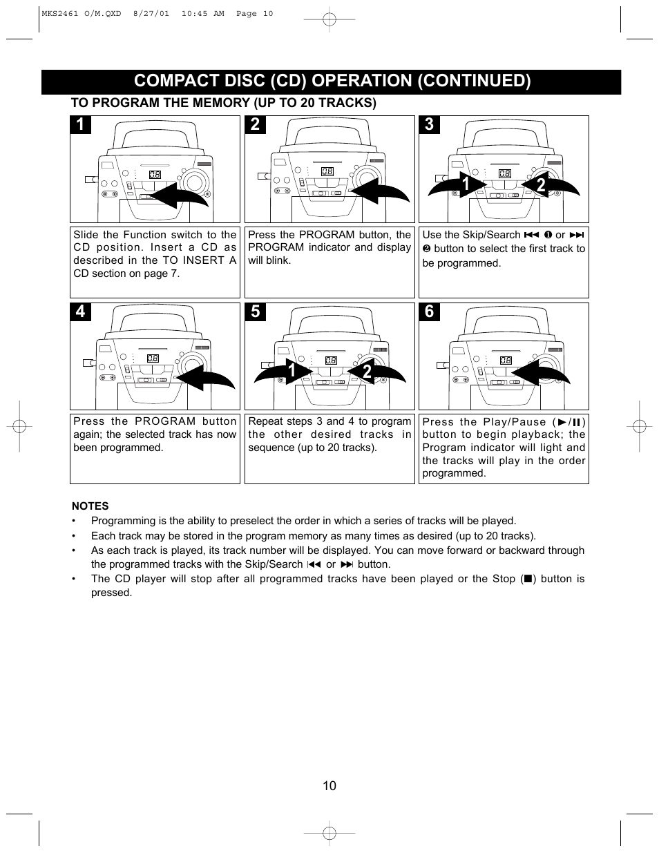 5compact disc (cd) operation (continued) | Memorex MKS2461 User Manual | Page 11 / 20