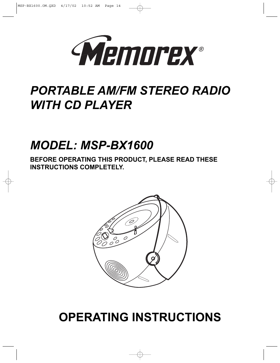 Memorex MSP-BX1600 User Manual | 14 pages