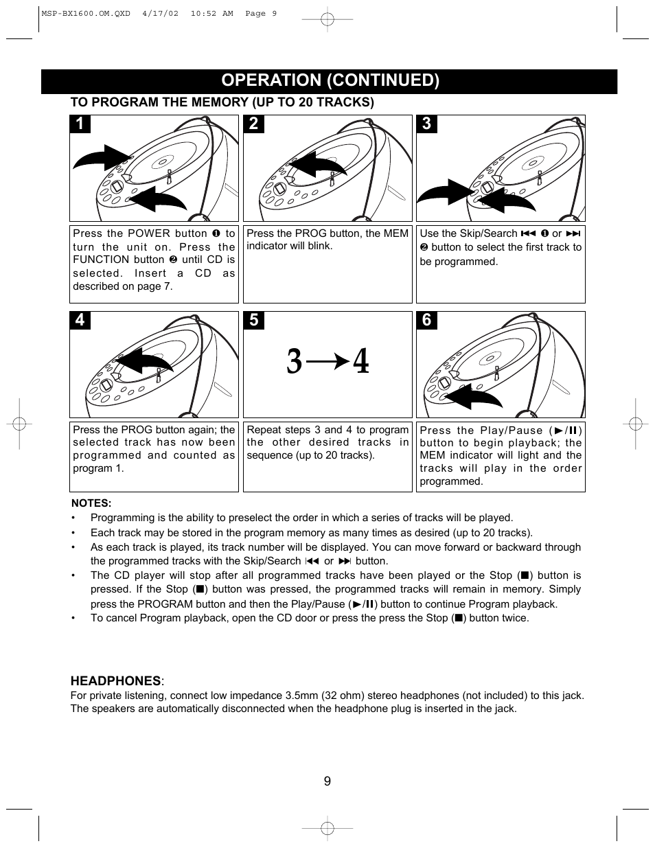 5operation (continued) | Memorex MSP-BX1600 User Manual | Page 10 / 14