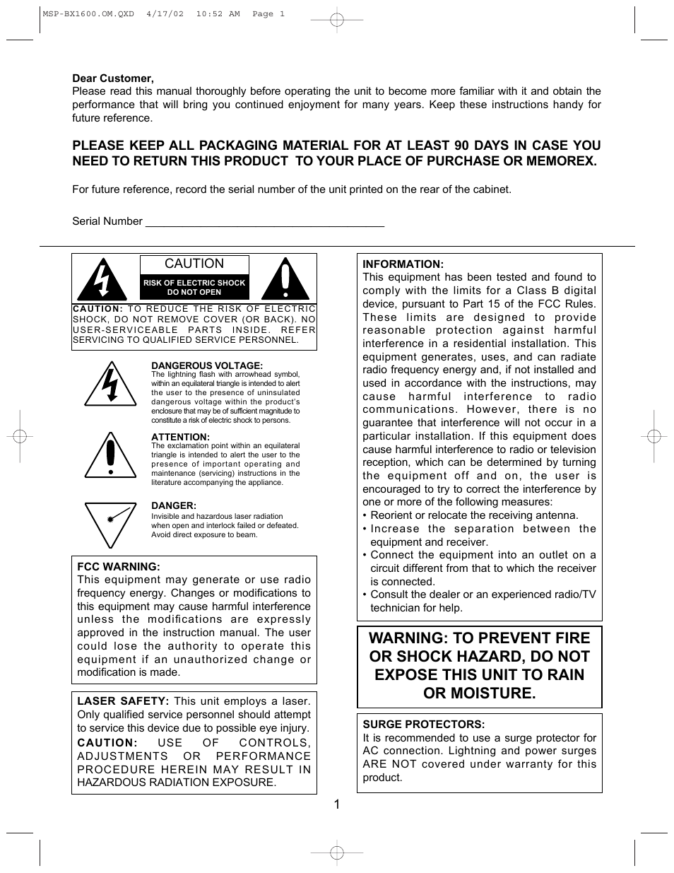 Memorex MSP-BX1600 User Manual | Page 2 / 14