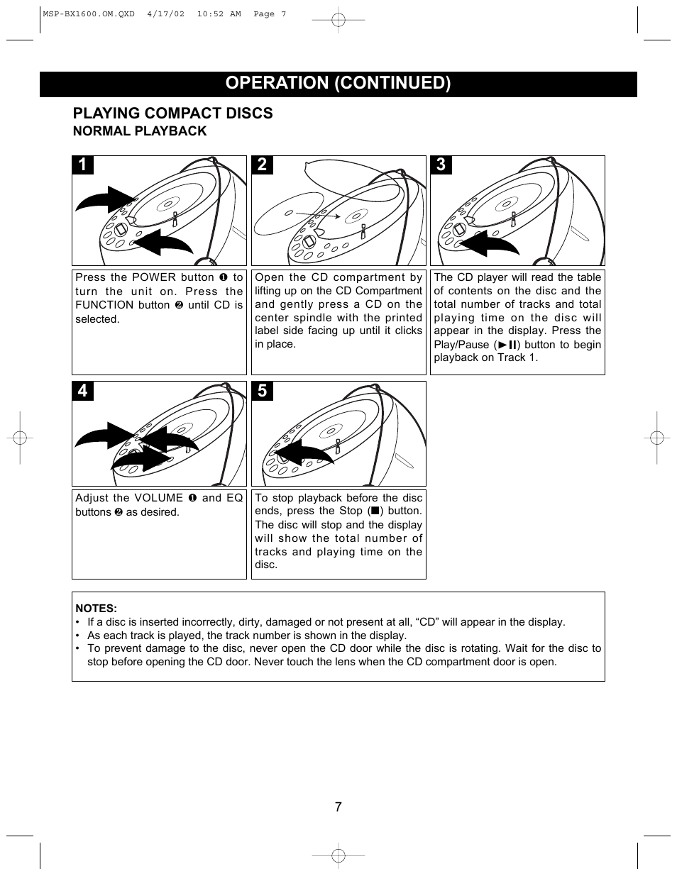 Operation (continued) | Memorex MSP-BX1600 User Manual | Page 8 / 14