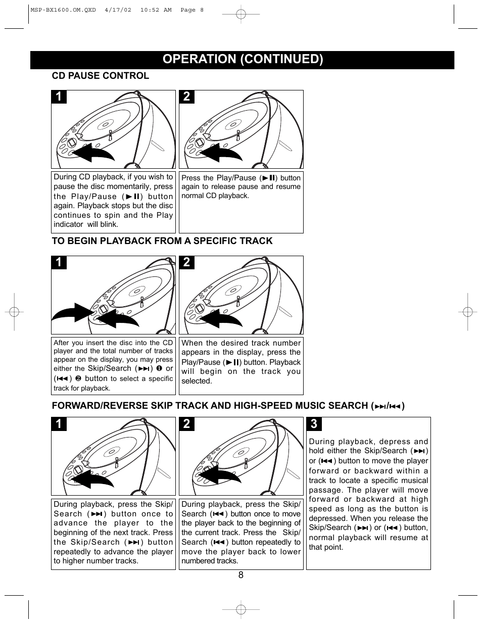 Operation (continued) | Memorex MSP-BX1600 User Manual | Page 9 / 14