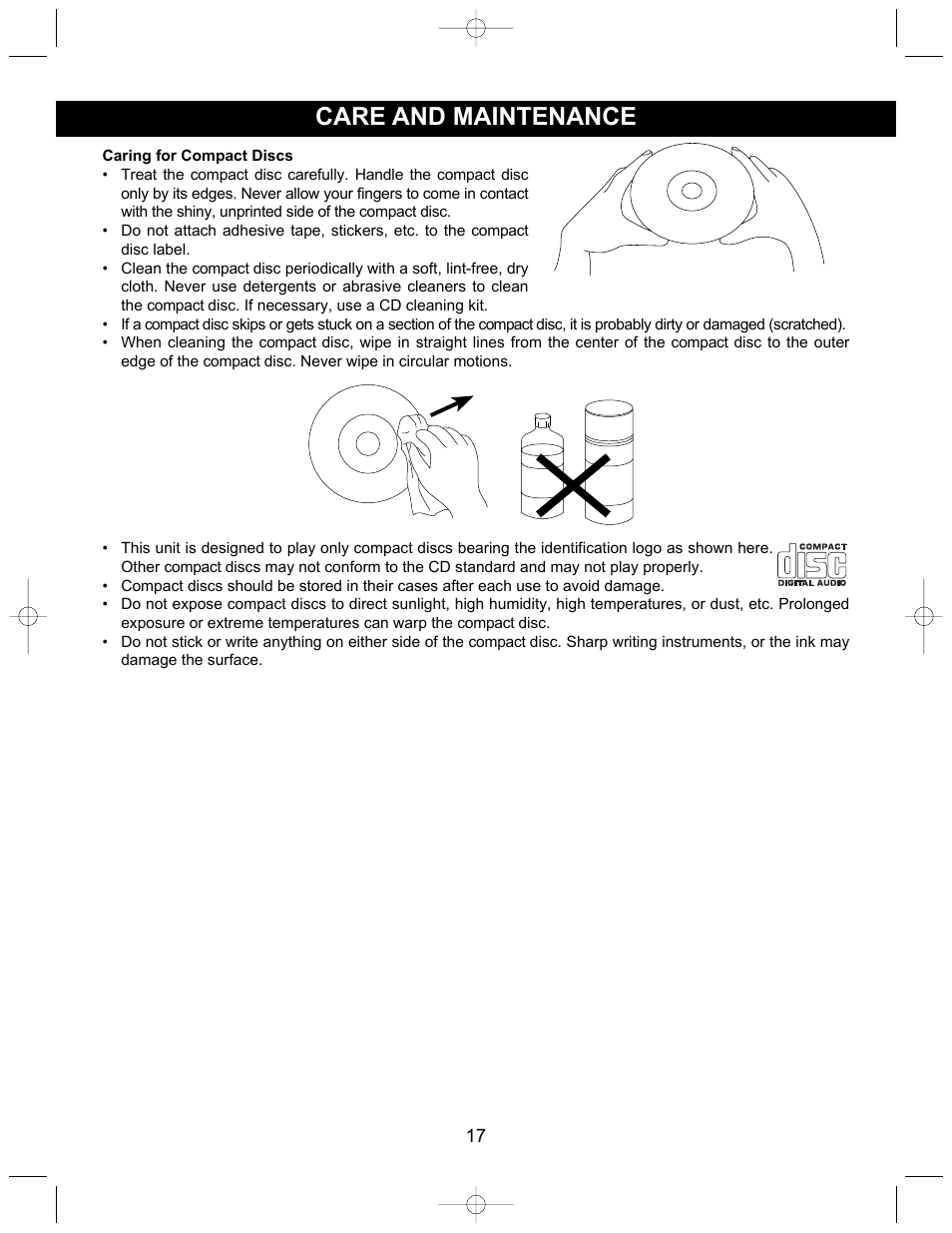 Care and maintenance | Memorex MX3905 User Manual | Page 18 / 21