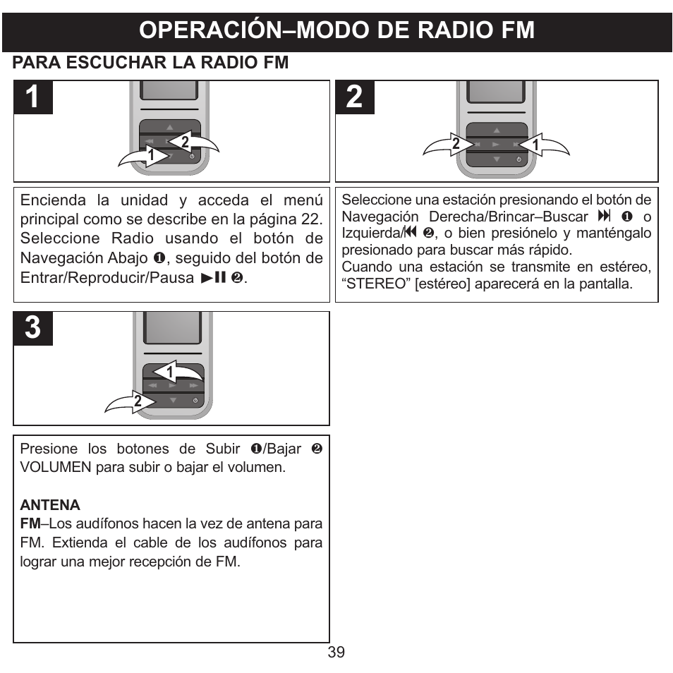 Operación–modo de radio fm | Memorex MMP8590-WHT User Manual | Page 101 / 124