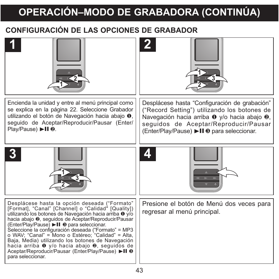 Operación–modo de grabadora (continúa) | Memorex MMP8590-WHT User Manual | Page 105 / 124
