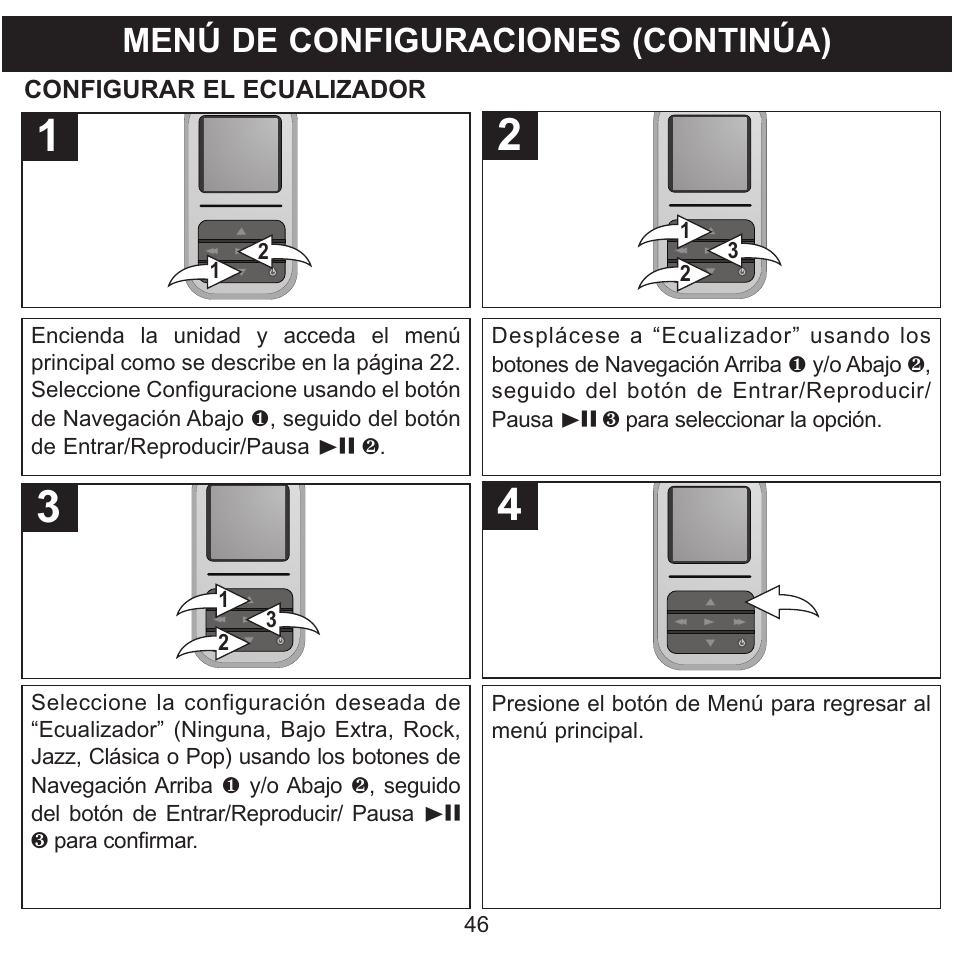 Menú de configuraciones (continúa) | Memorex MMP8590-WHT User Manual | Page 108 / 124