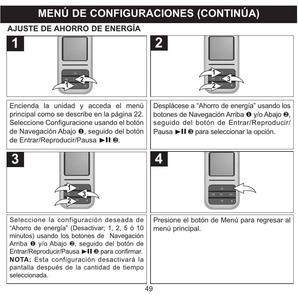 Menú de configuraciones (continúa) | Memorex MMP8590-WHT User Manual | Page 111 / 124