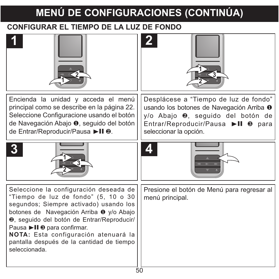 Menú de configuraciones (continúa) | Memorex MMP8590-WHT User Manual | Page 112 / 124