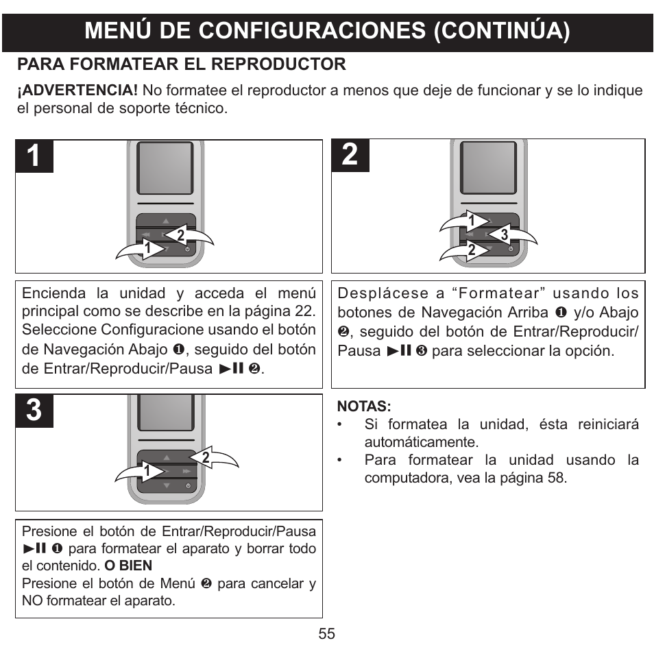 Menú de configuraciones (continúa) | Memorex MMP8590-WHT User Manual | Page 117 / 124
