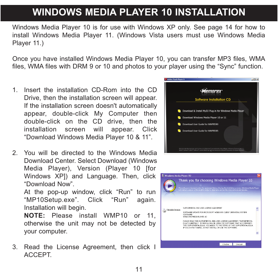 Windows media player 10 installation | Memorex MMP8590-WHT User Manual | Page 12 / 124