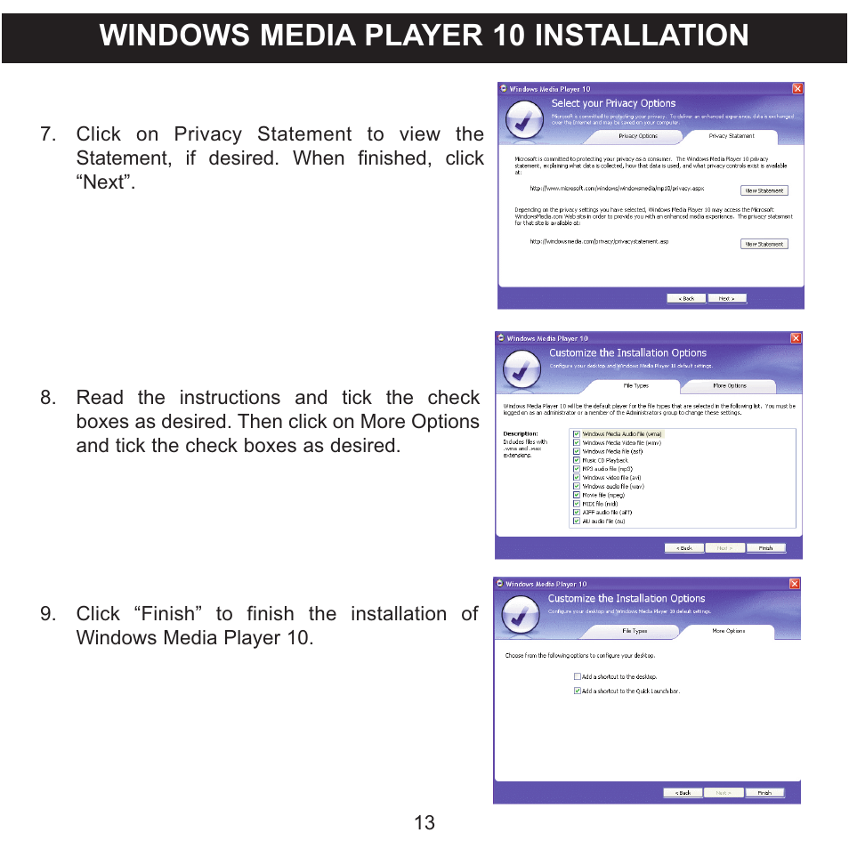 Windows media player 10 installation | Memorex MMP8590-WHT User Manual | Page 14 / 124
