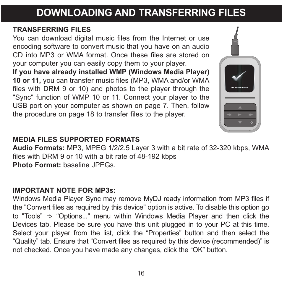 Downloading and transferring files | Memorex MMP8590-WHT User Manual | Page 17 / 124