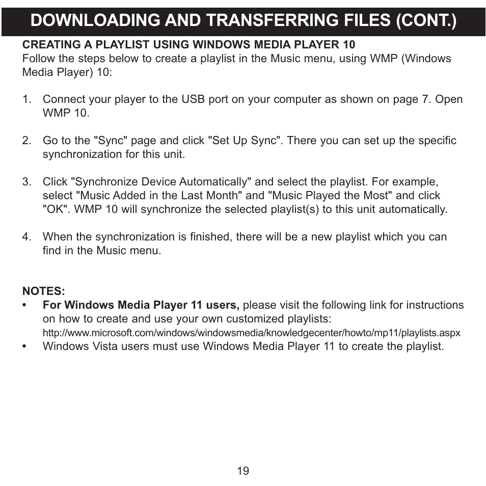 Downloading and transferring files (cont.) | Memorex MMP8590-WHT User Manual | Page 20 / 124