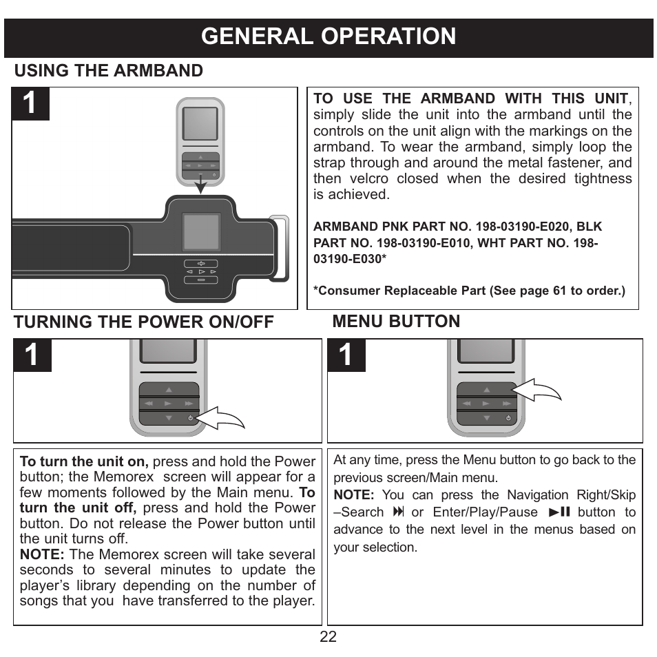 General operation | Memorex MMP8590-WHT User Manual | Page 23 / 124