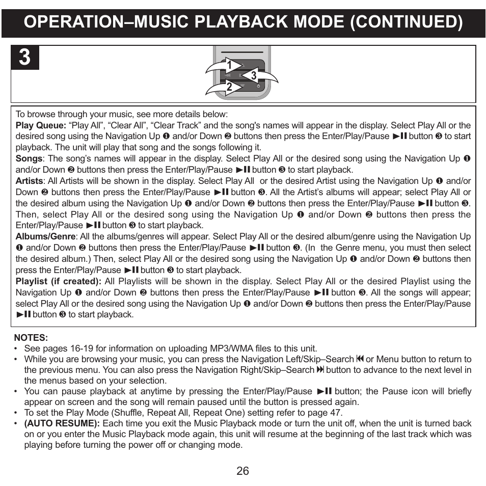 Operation–music playback mode (continued) | Memorex MMP8590-WHT User Manual | Page 27 / 124