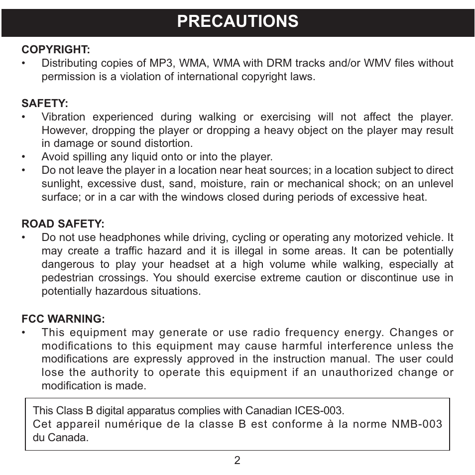 Precautions | Memorex MMP8590-WHT User Manual | Page 3 / 124