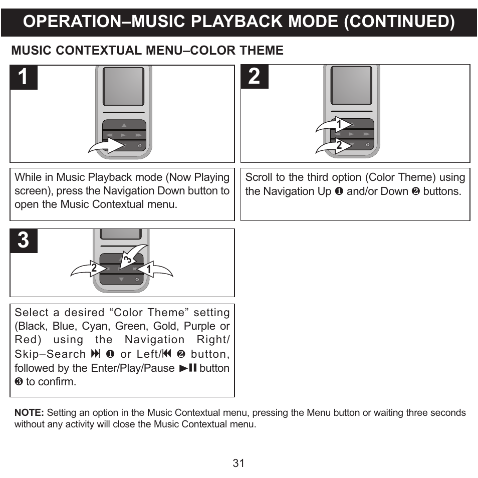 Operation–music playback mode (continued) | Memorex MMP8590-WHT User Manual | Page 32 / 124