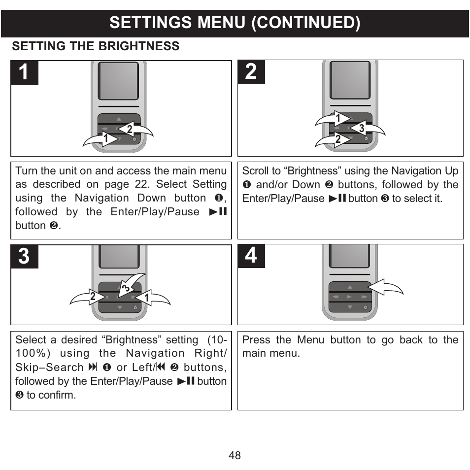 Settings menu (continued) | Memorex MMP8590-WHT User Manual | Page 49 / 124