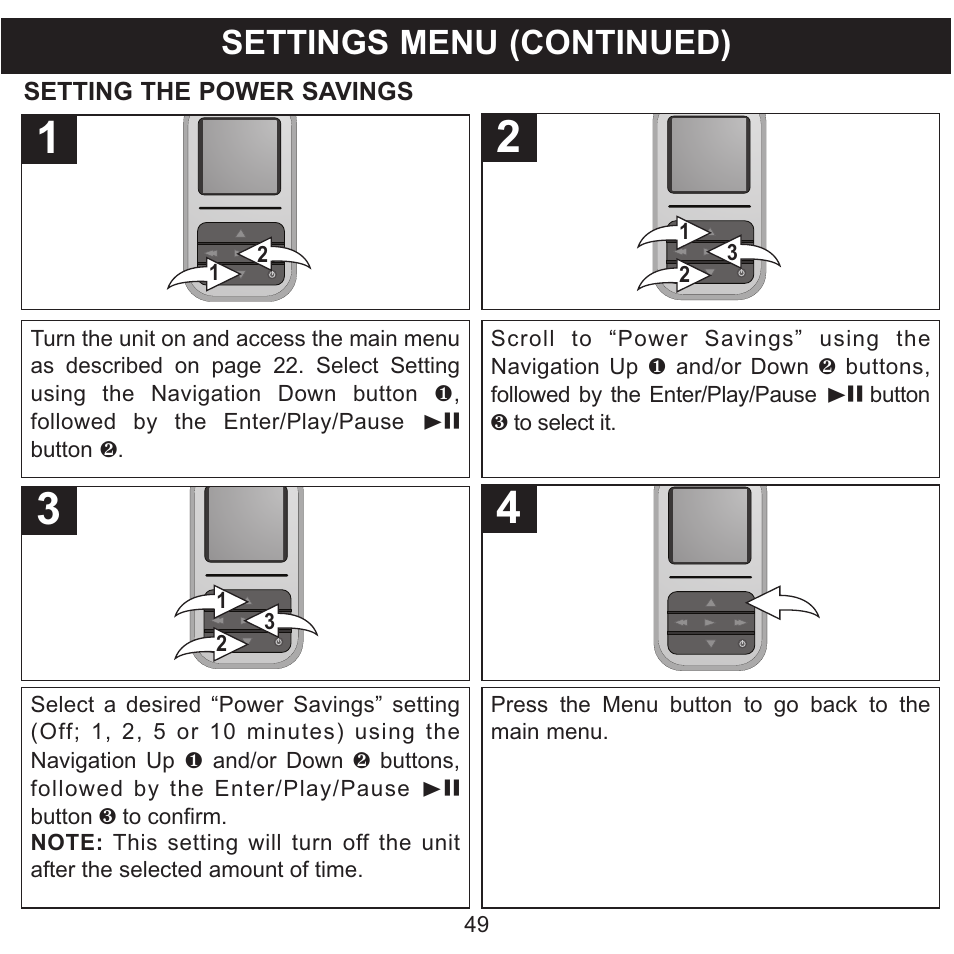 Settings menu (continued) | Memorex MMP8590-WHT User Manual | Page 50 / 124