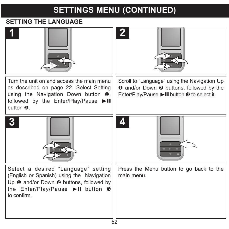 Settings menu (continued) | Memorex MMP8590-WHT User Manual | Page 53 / 124