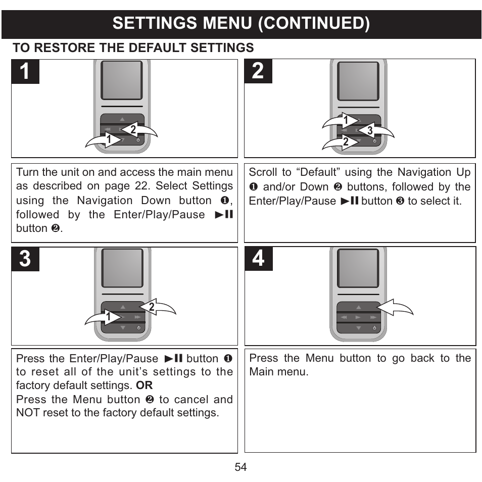 Settings menu (continued) | Memorex MMP8590-WHT User Manual | Page 55 / 124