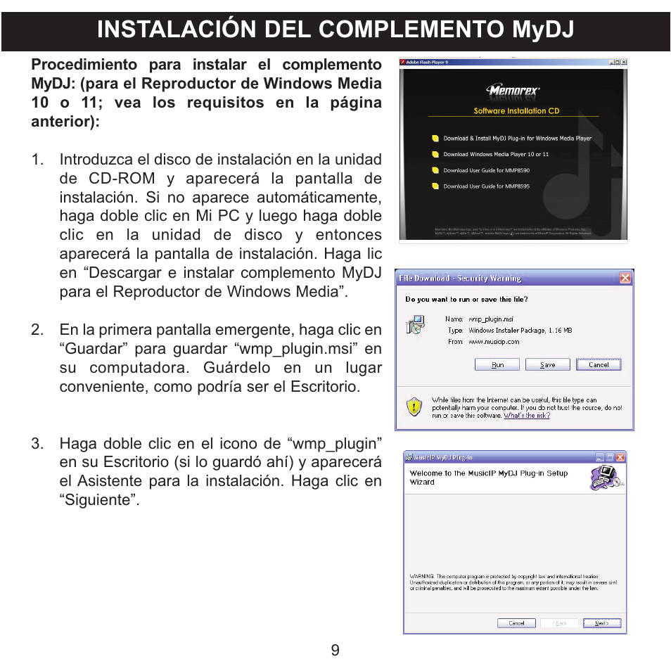 Instalación del complemento mydj | Memorex MMP8590-WHT User Manual | Page 71 / 124