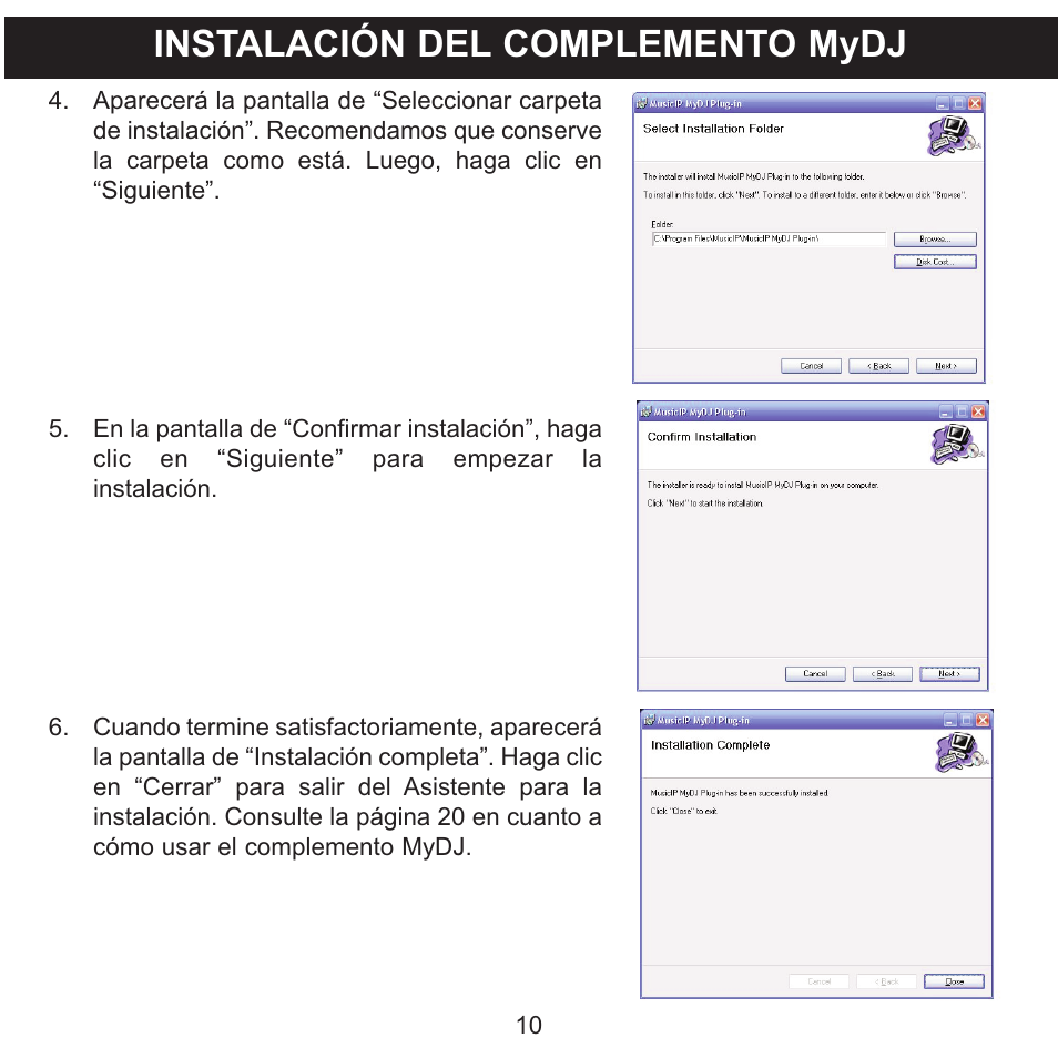 Instalación del complemento mydj | Memorex MMP8590-WHT User Manual | Page 72 / 124