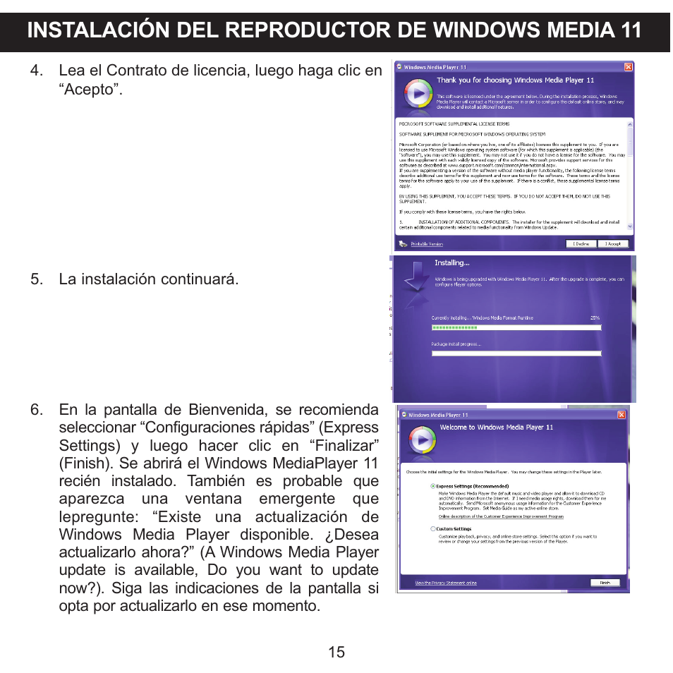 Instalación del reproductor de windows media 11 | Memorex MMP8590-WHT User Manual | Page 77 / 124