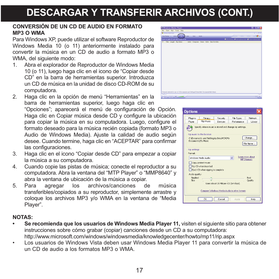 Descargar y transferir archivos (cont.) | Memorex MMP8590-WHT User Manual | Page 79 / 124